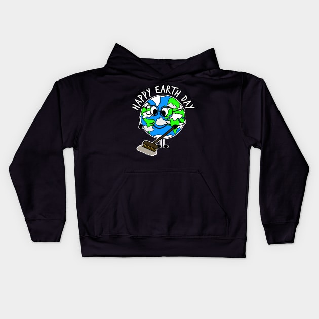 Happy Earth Day Planet Sweeping Cleaning Kids Hoodie by doodlerob